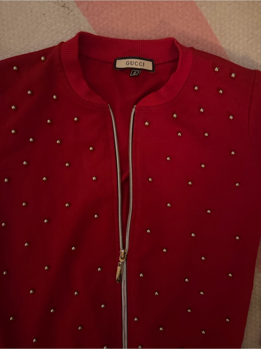 Gucci Red Bomber Jacket with Silver Studs